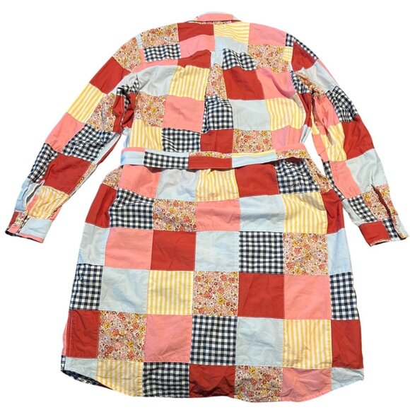Lands End Patchwork Quilted Shirt Dress With Belt 100% Cotton Multicolor Size L - Picture 9 of 10